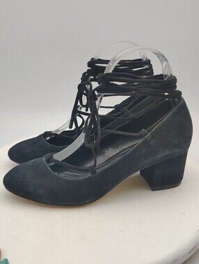 Saks Fifth Avenue Black Suede Lace-Up Women’s Ballet Style Heel Size 6